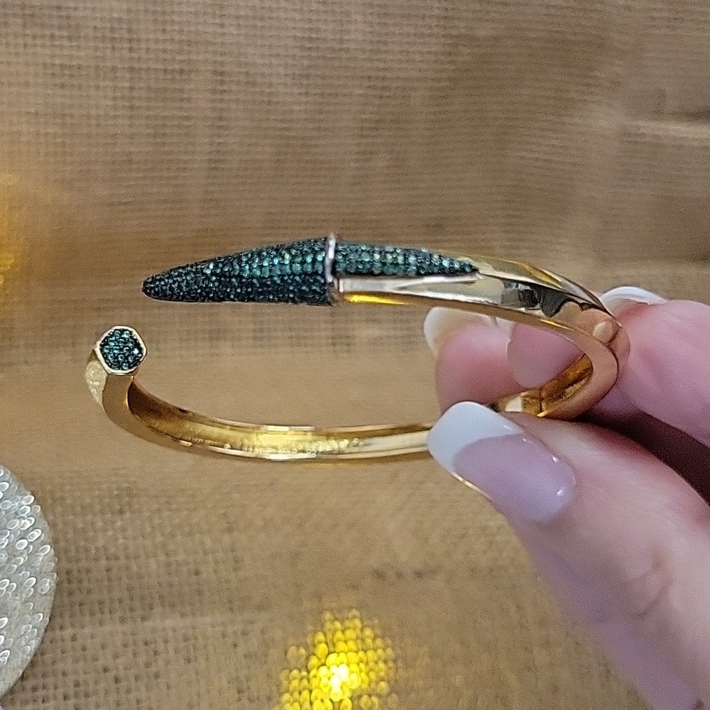 Emerald Cz Nail Hinged Bangle - image 5